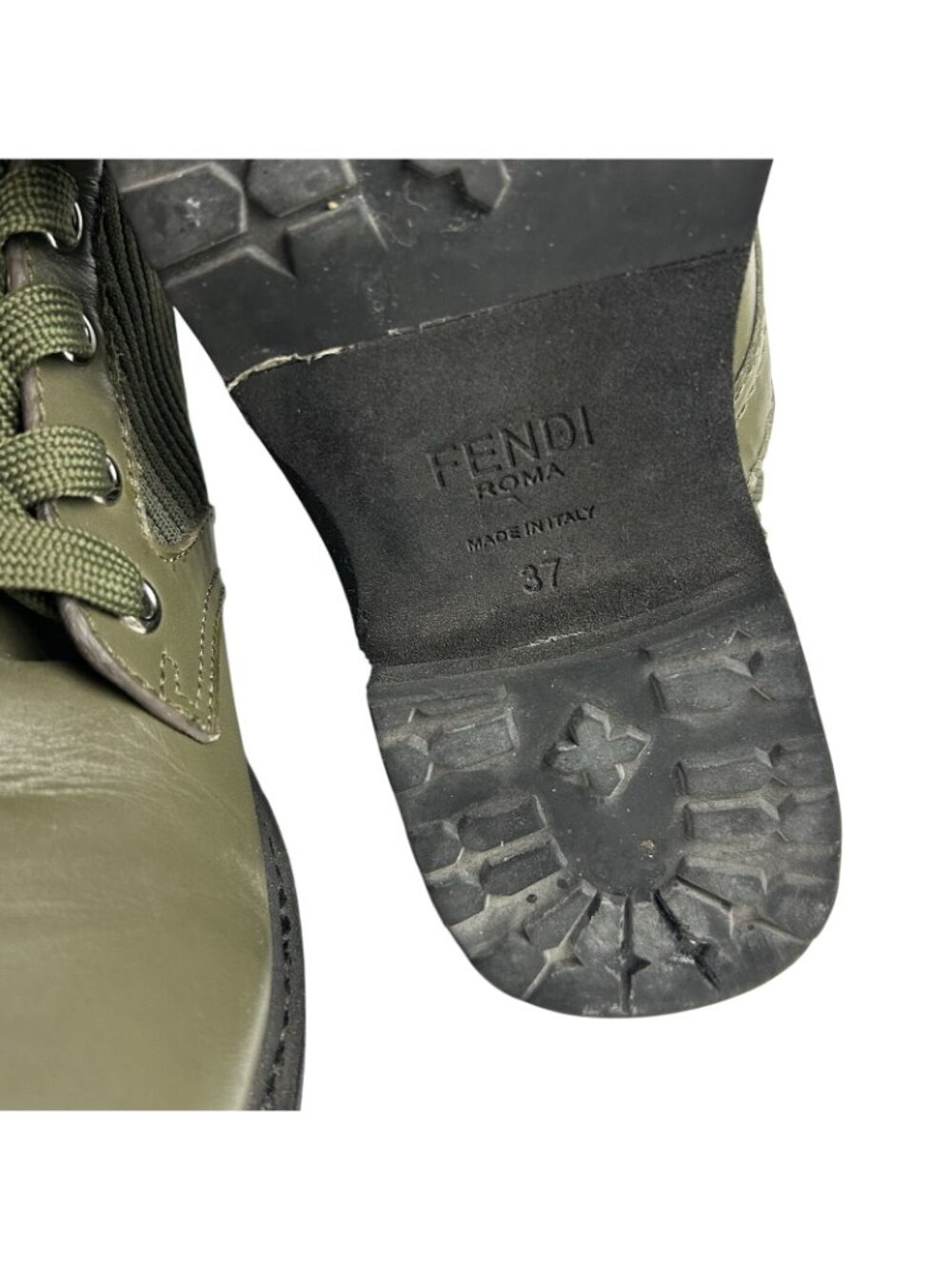 Fendi Rockoko Combat Green Leather Knit Boots Womens EU 37/US 7 Made In Italy - Picture 9 of 13